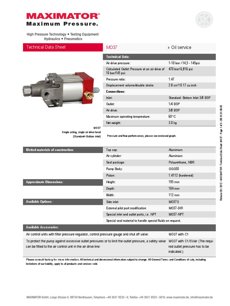Maximator MO37 | PDF | Valve | Pressure