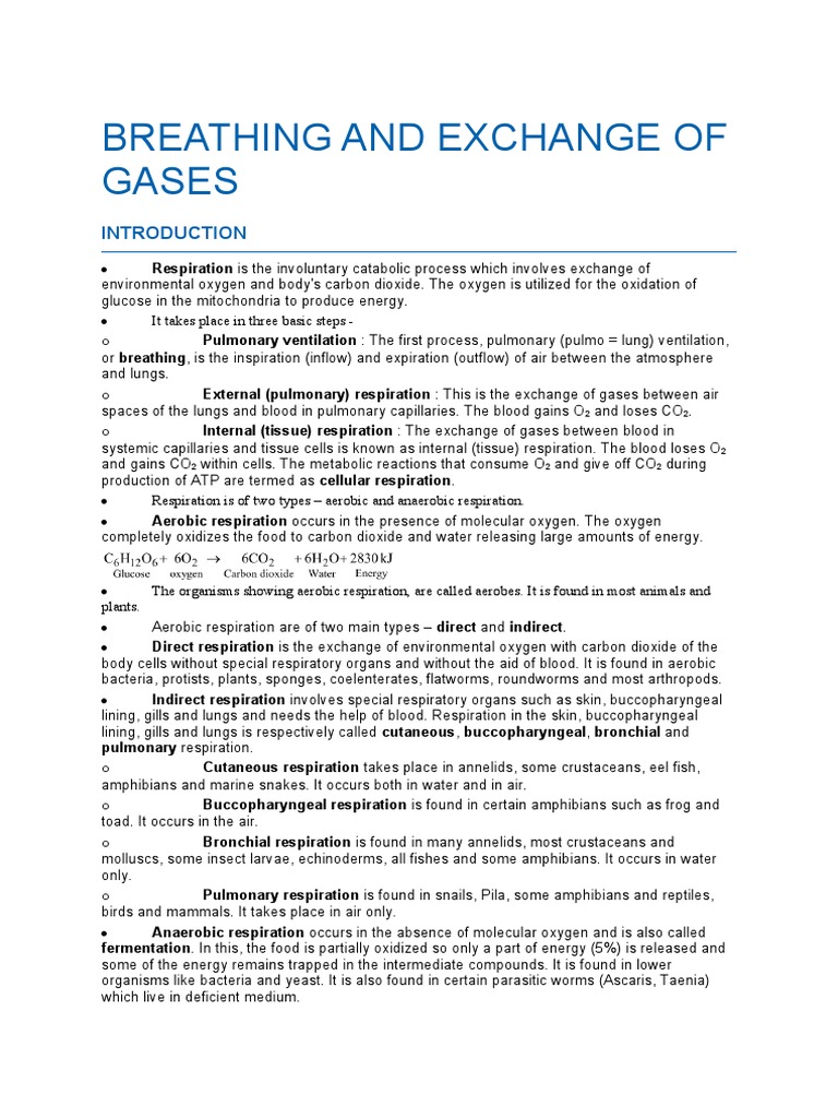 Breathing and Exchange of Gases PDF Lung Exhalation