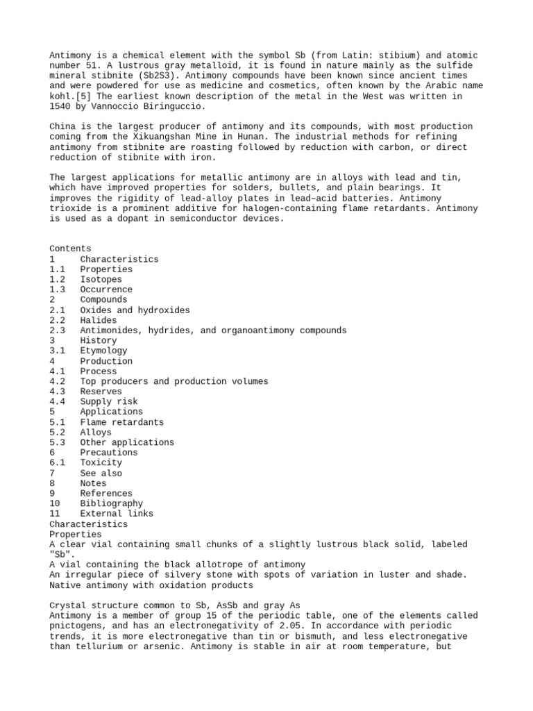 Antimony PDF Molecules Sets Of Chemical Elements