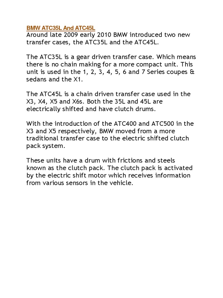 BMW ATC35L and ATC45L Overview | PDF