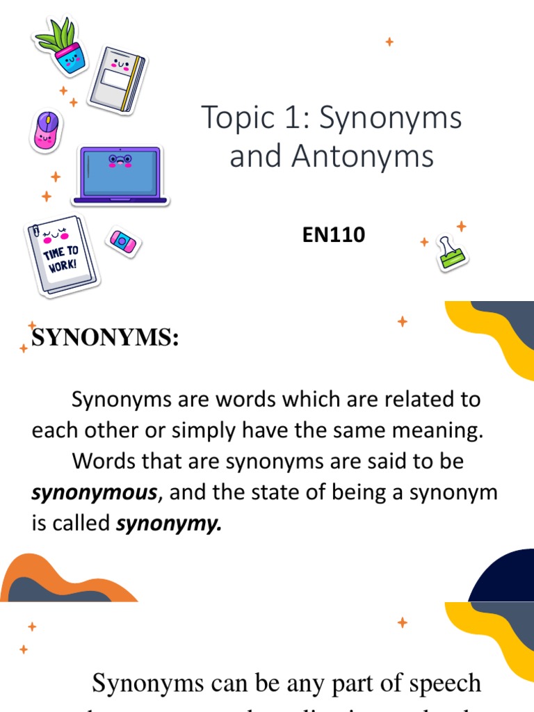 Topic 1 Synonyms Antonyms PDF Semantic Units Language Arts
