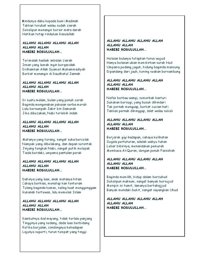 Lirik Lagu Rindu Madinah PDF