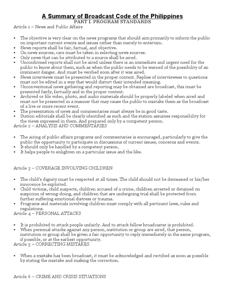 A Summary of Broadcast Code of The PDF News Obscenity