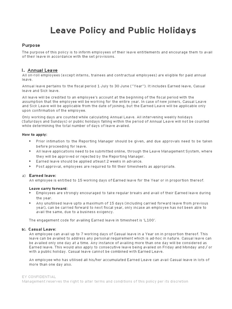 Leave Policy and Public Holidays | PDF | Parental Leave | Mother