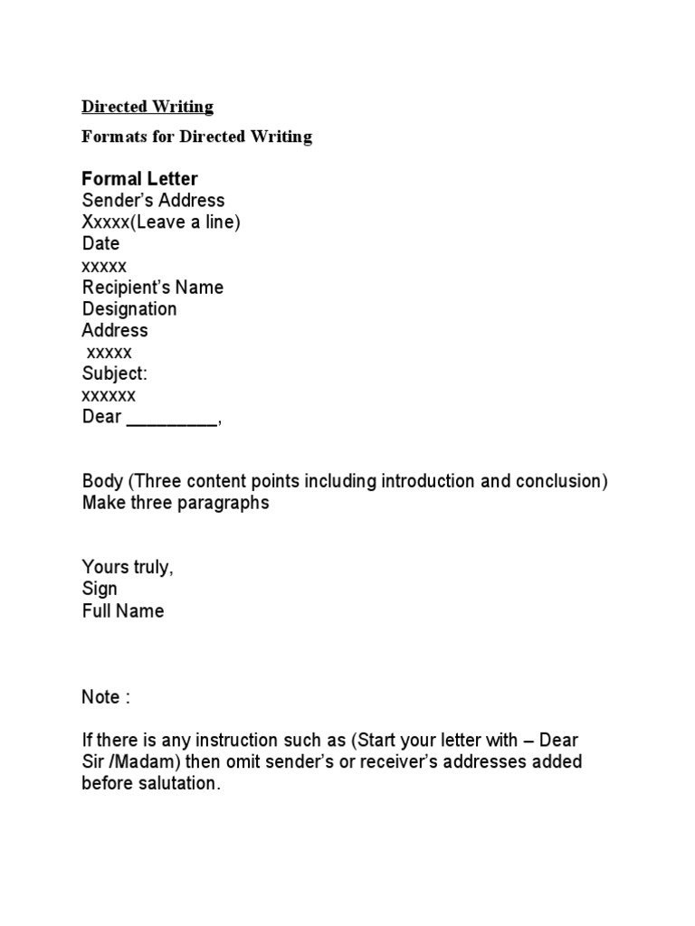 Directed Writing Format | PDF | Teaching Methods & Materials