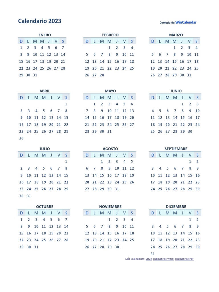 Calendario 2023 Una Pagina | PDF