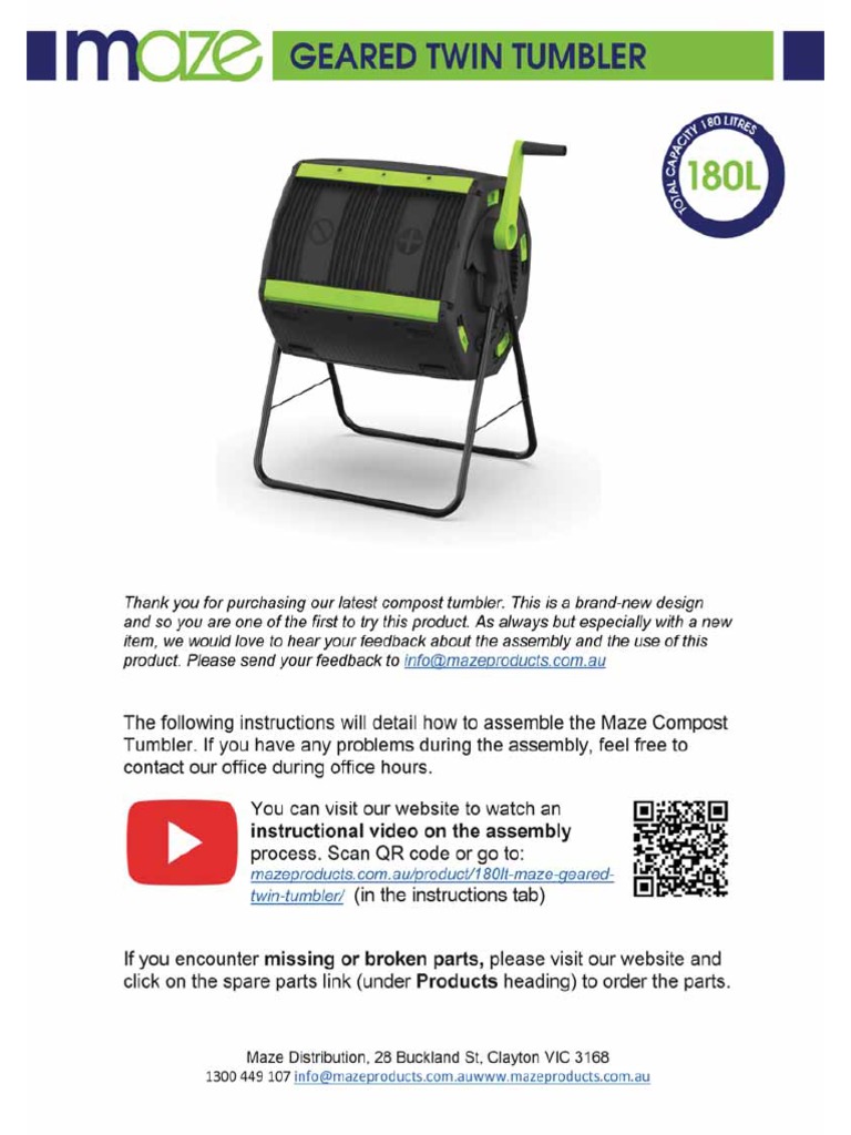 Maze 180 Litre Compost Tumbler Instructions Download Free PDF