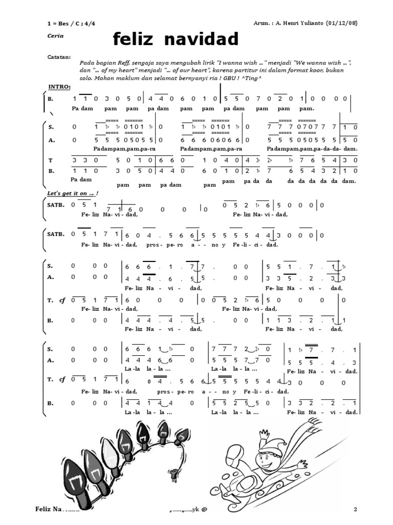 Koor Partitur Feliz Navidad SATB | PDF
