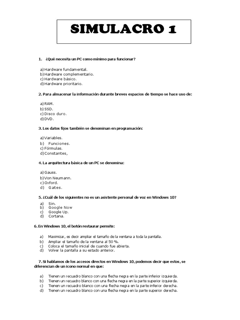 Preguntas de Hardware y Word en PC | PDF | Hardware de la computadora ...