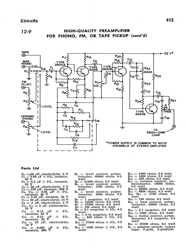 HighQuality Stereo Preamplifier Circuit Diagram and Parts List for