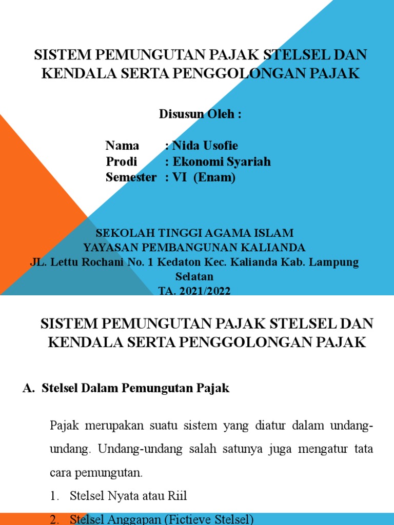 Sistem Pemungutan Pajak Stelsel Dan Kendala Serta Penggolongan Pajak | PDF