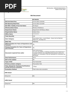 Tenders for Supply of Printing, Prescription Pad, A And D Book, Check List For Med Bd, Paper A4, Envelope A4
