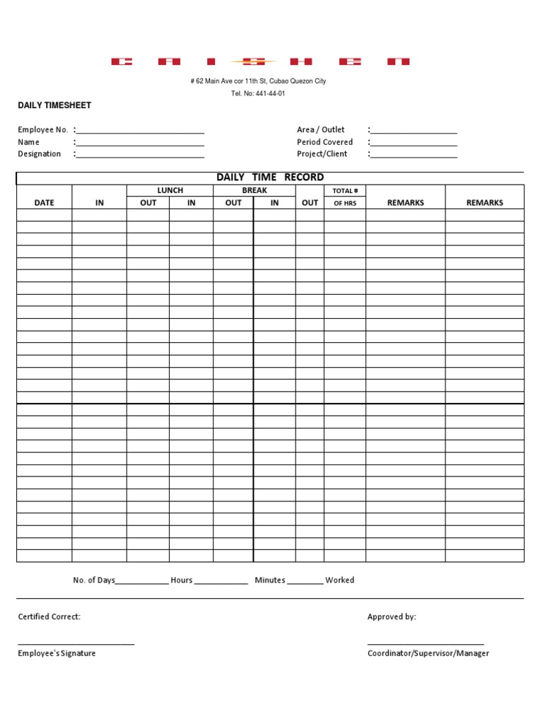 Daily Employee Timesheet Template | PDF