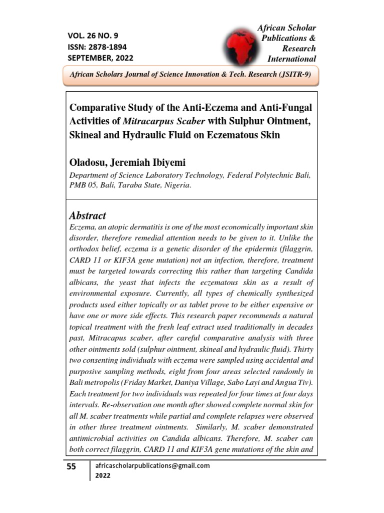 Comparative Study of The AntiEczema and Antifungal Activities of