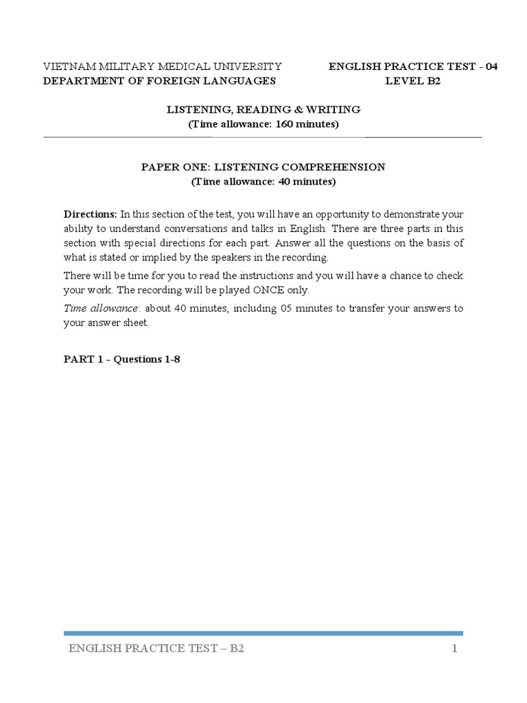 B2 English Practice Test Overview | PDF | Reading Comprehension ...