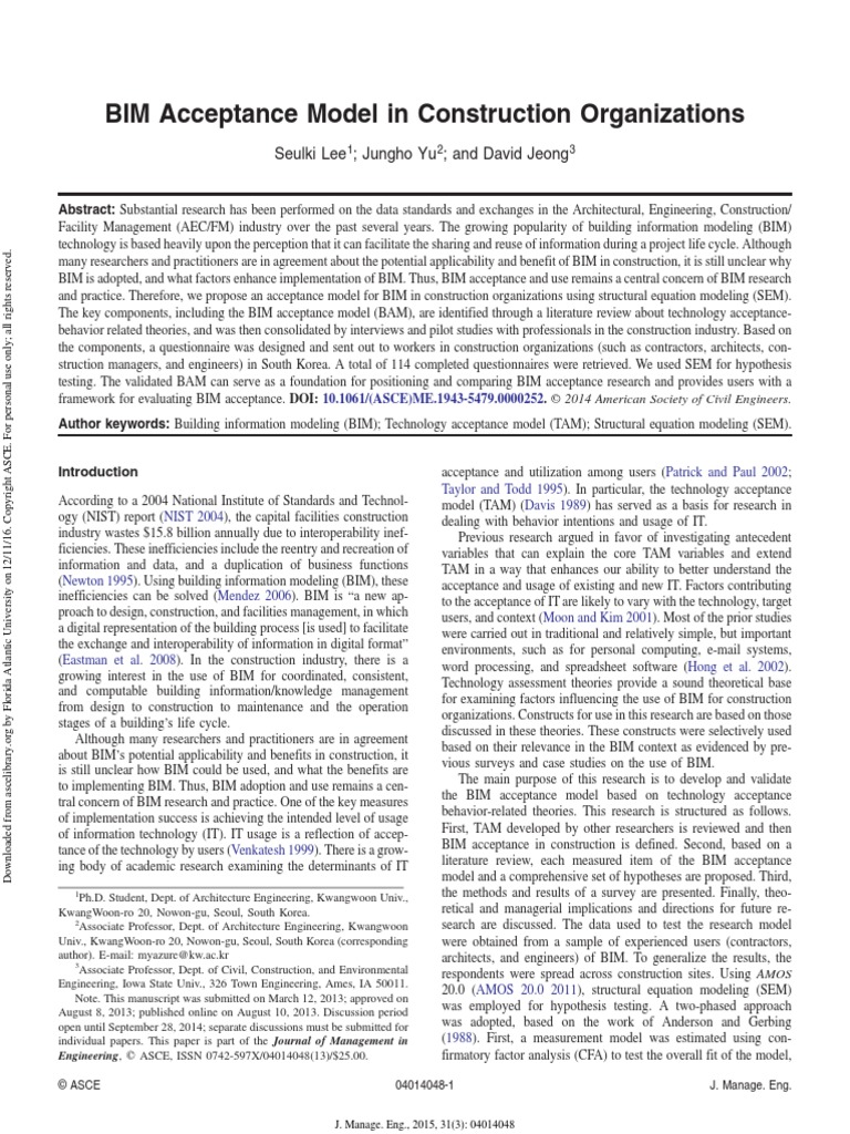 BIM Acceptance Model in Construction Organizations | PDF | Building ...