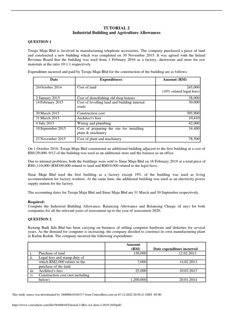 Tutorial 2 IBA AA Sem 2 2019 2020 PDF | PDF | Cost | Plantation
