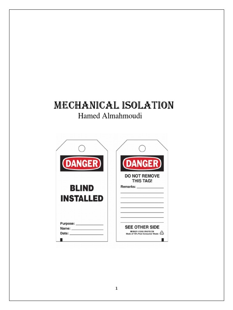 Mechanical Isolation Procedures in Industry | PDF | Valve | Pipe (Fluid ...