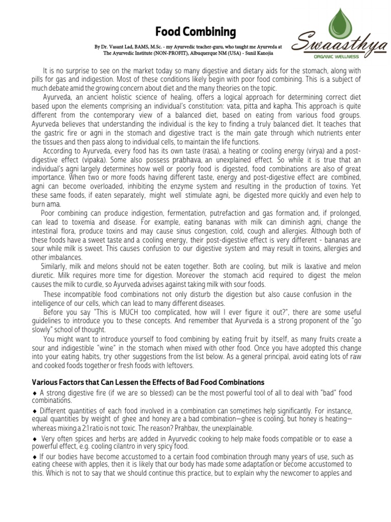 An Introduction to Food Combining According to Ayurveda Understanding How Different Tastes