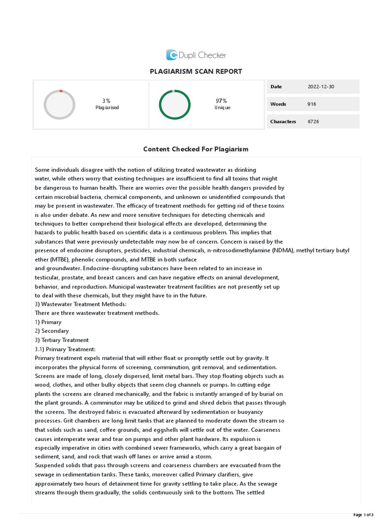 Duplichecker plagiarism report download free pdf sewage treatment