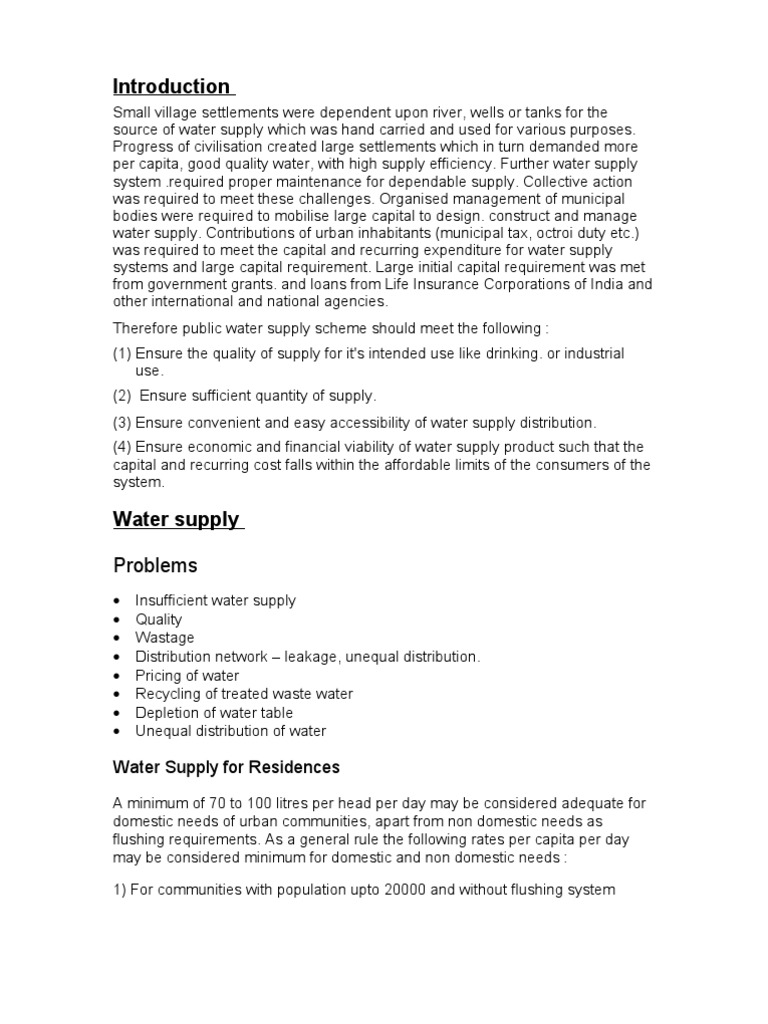 Water Supply Notes Filtration Water Supply Network