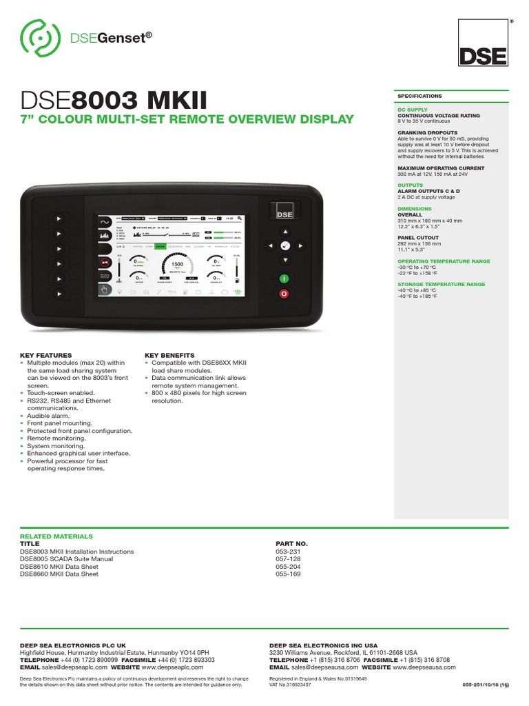 DSE8003 MKII Data Sheet | PDF | Programmable Logic Controller | Electronics
