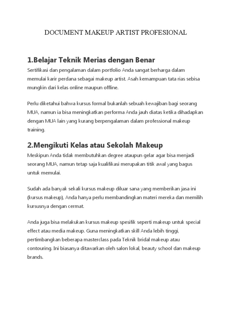 Panduan Karir Makeup Artist Profesional | PDF