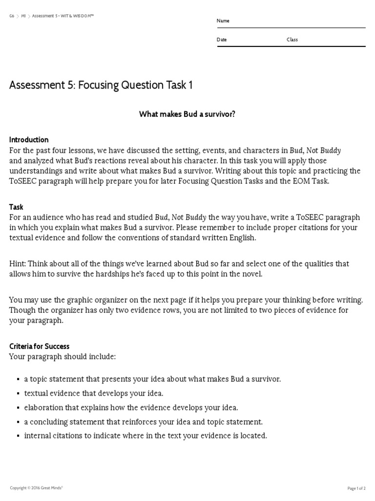 Grade 6 Module 1 Assessment 5 - Focusing Question Task 1 | PDF ...