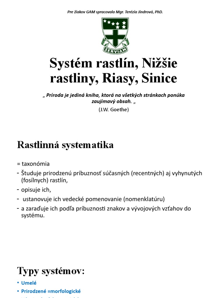 Systém Rastlín, Nižšie Rastliny, Riasy | PDF