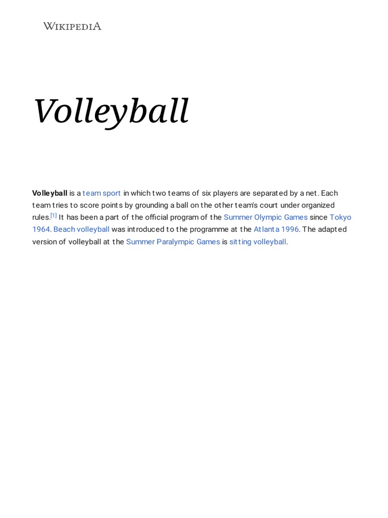 Volleyball Wikipedia PDF Volleyball Sports Equipment