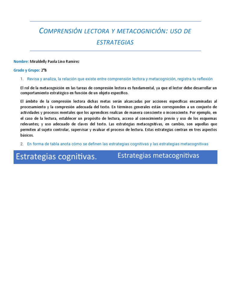 Estrategias Metacognitivas en Lectura | PDF | Aprendizaje | Teoria de ...