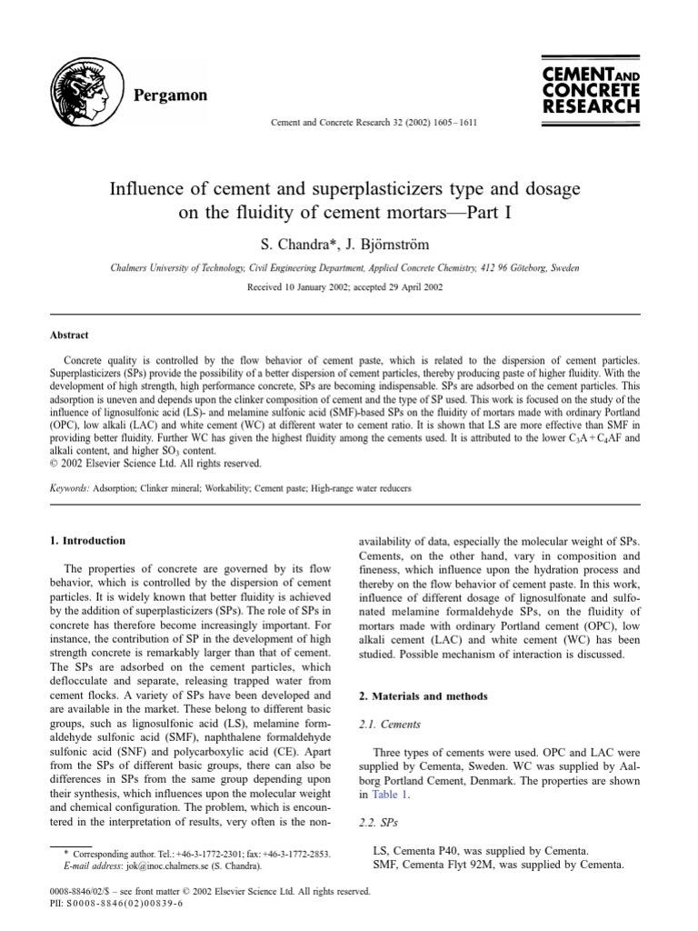 Superplasticizers Impact on Cement Fluidity | PDF | Cement | Concrete