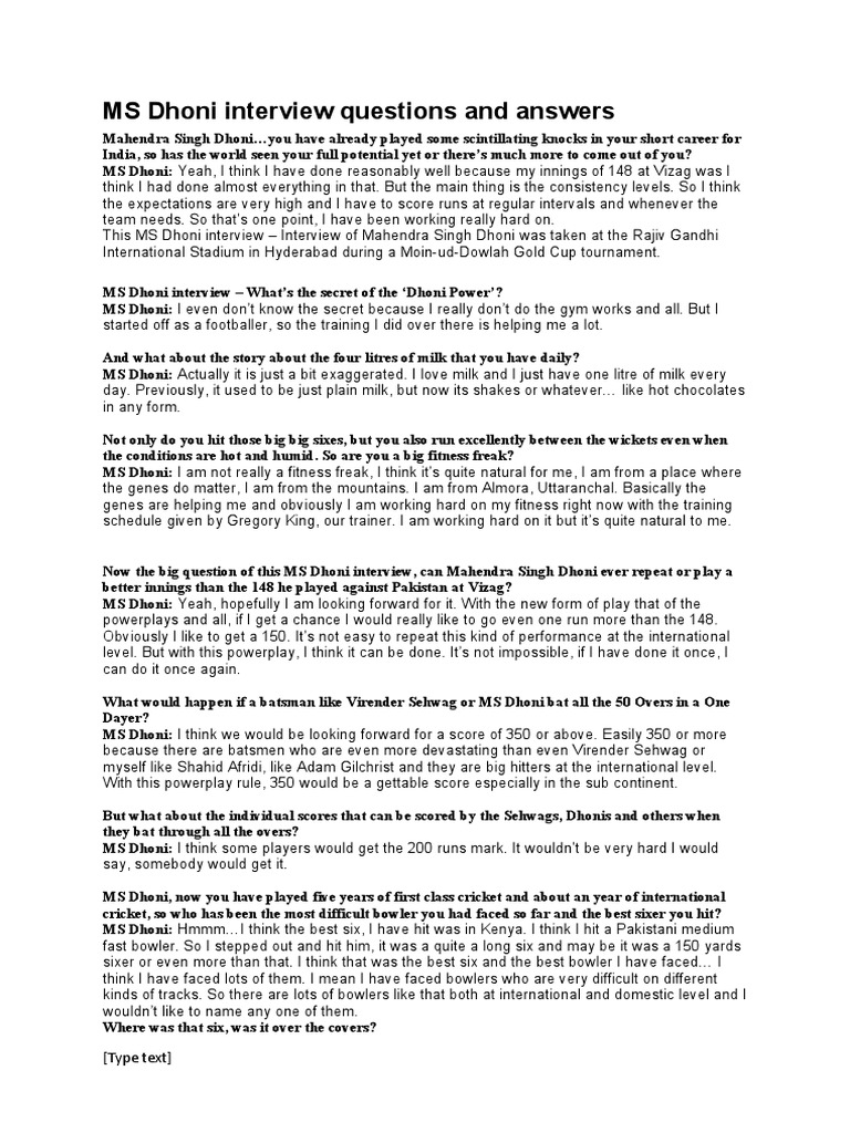 MS Dhoni Interview Insights and Q&A | PDF | International Cricket ...