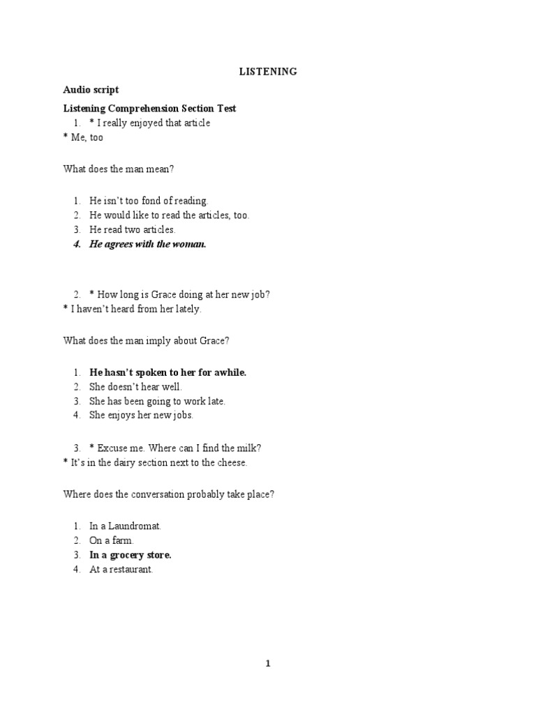 Toefl Listening 1 Pdf Water Sea