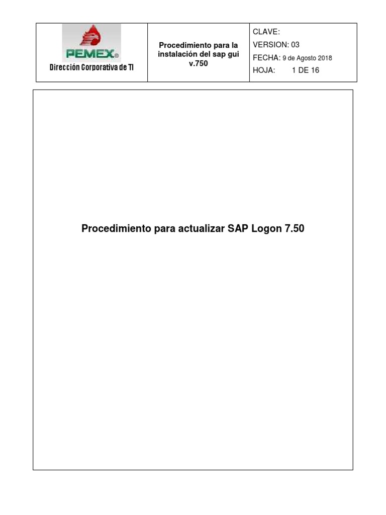 Procedimiento Para Actualizar Sap Logon V 750 V3 Pdf Archivo De