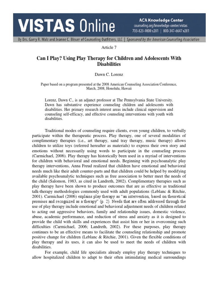 Play Therapy for Children with Disabilities | PDF | Psychotherapy ...