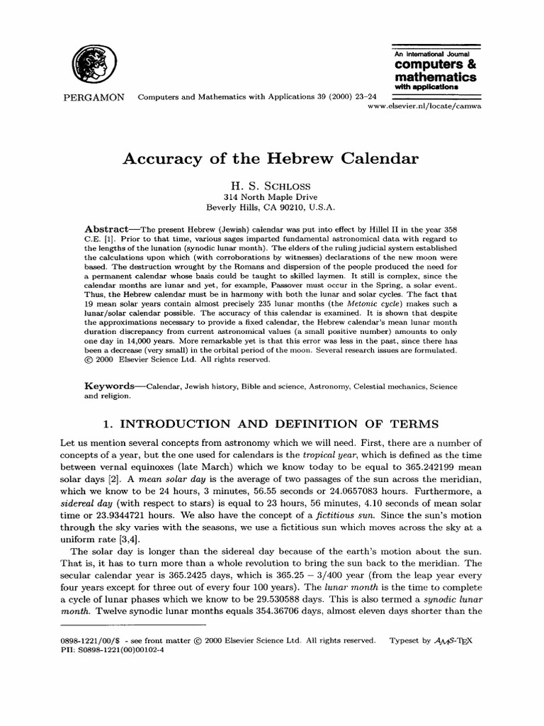 The Accuracy Of The Hebrew Calendar PDF Astronomy Science