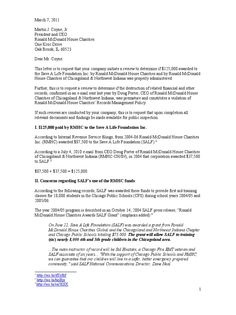Review of RMHC Funds to Save A Life Foundation | PDF | Charitable ...