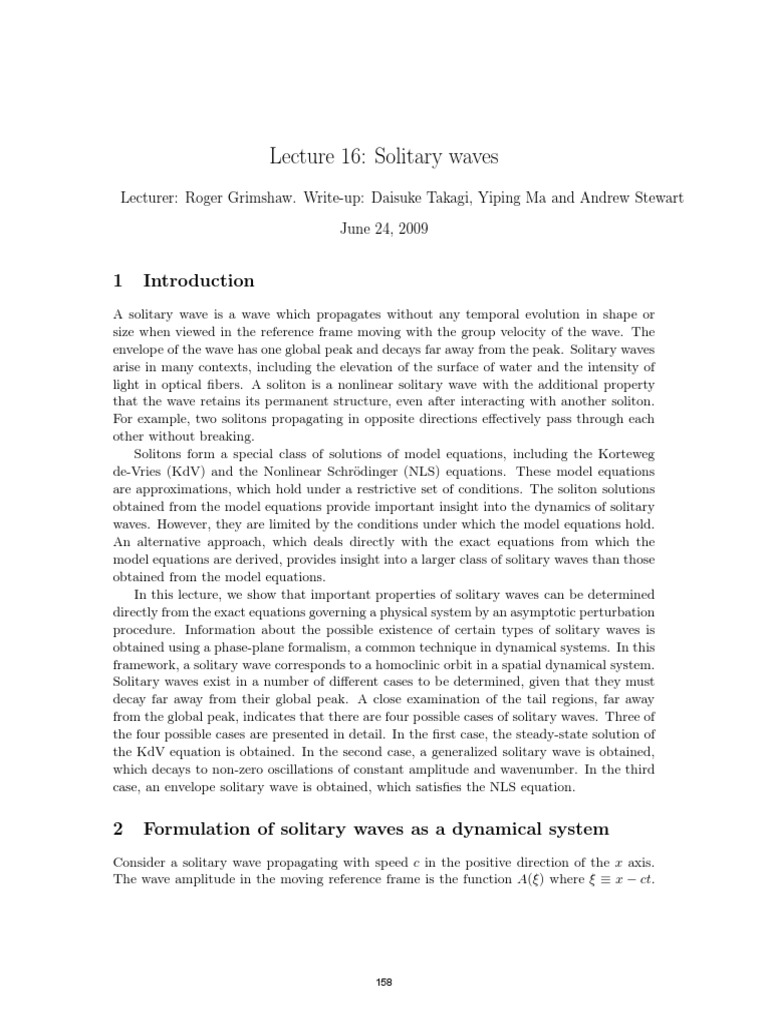 Understanding Solitary Waves and Solitons | PDF | Soliton | Waves