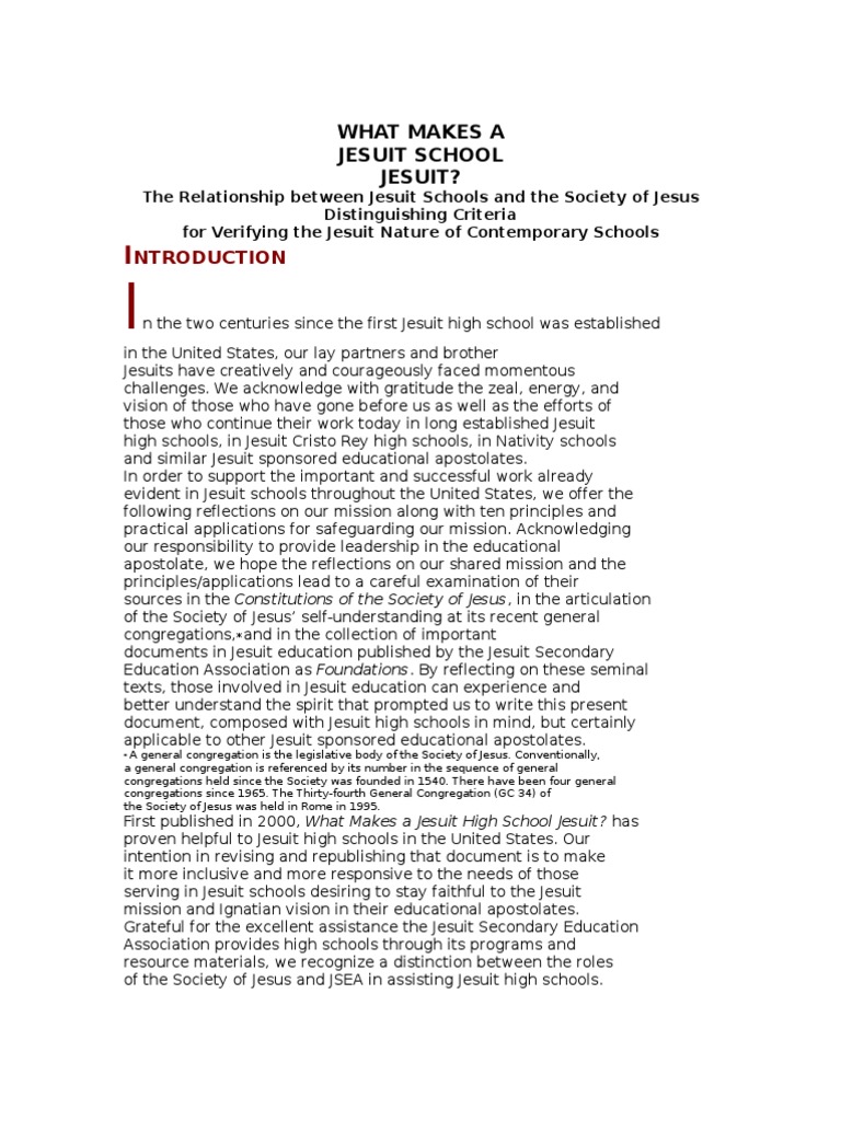 Documento Regional What Makes A Jesuit School Jesuit, 2000 PDF Spiritual Exercises Of