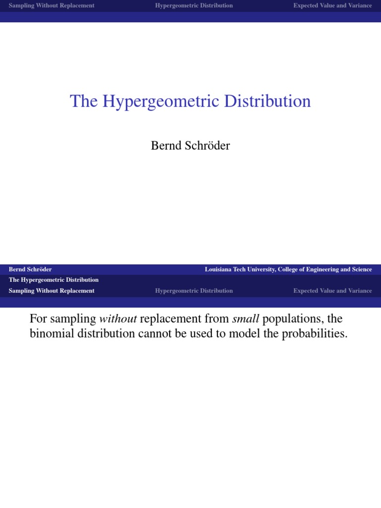 The Hyper Geometric Distribution | PDF | Probability Distribution ...