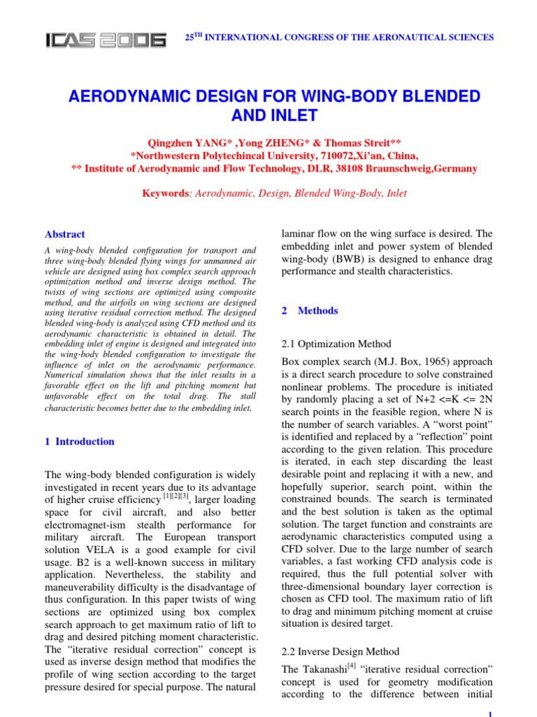 Aerodynamic Design For Wing-Body Blended and Inlet: 25 International ...