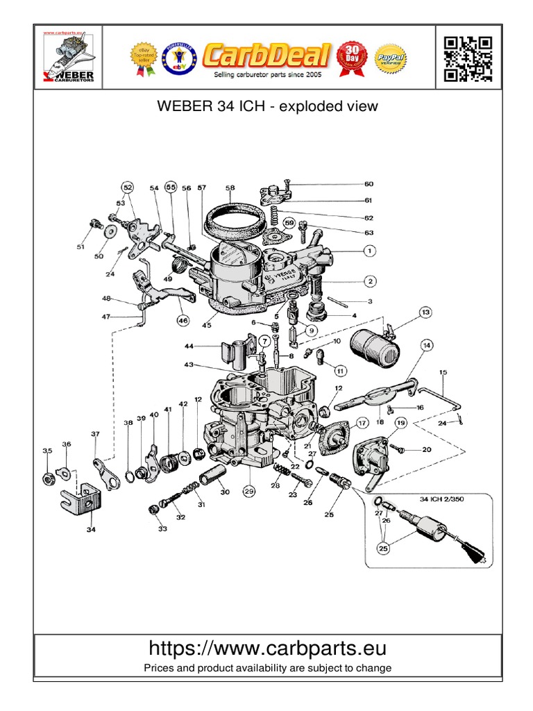 Exploded View of WEBER 34 ICH EUR PDF Throttle Carburetor