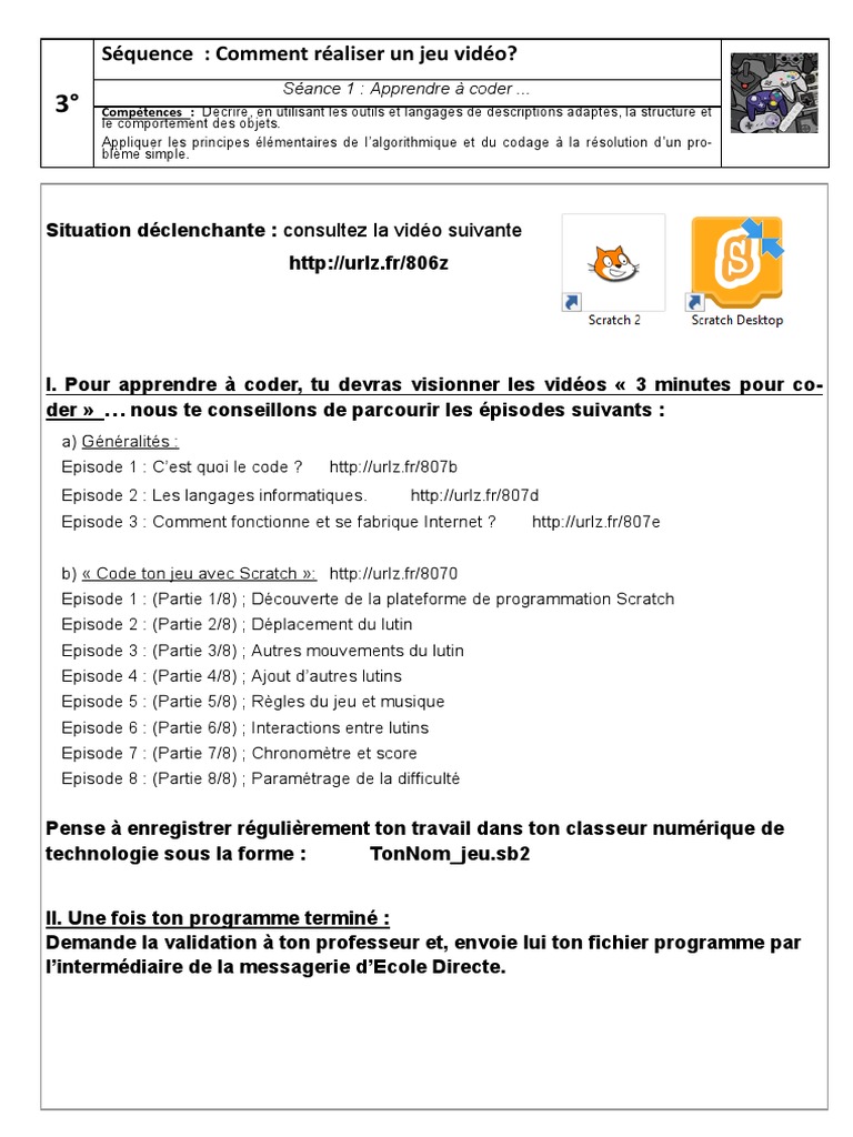 Créer un jeu vidéo avec Scratch | PDF | Langage de programmation ...