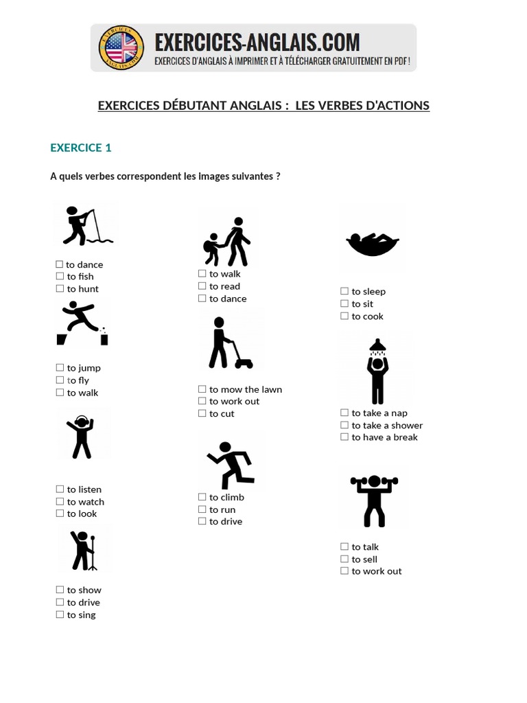 11 Exercice Debutant Anglais Verbes Action | PDF