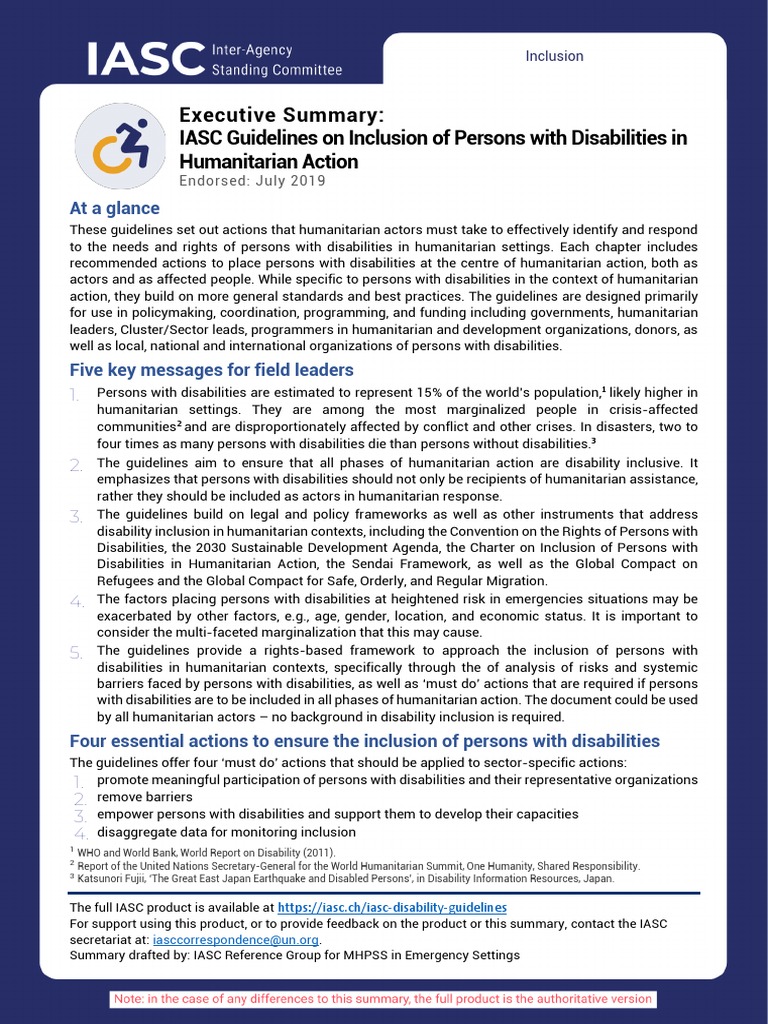 Implementing The Iasc Guidelines On Inclusion Of Persons With – YLRDTO