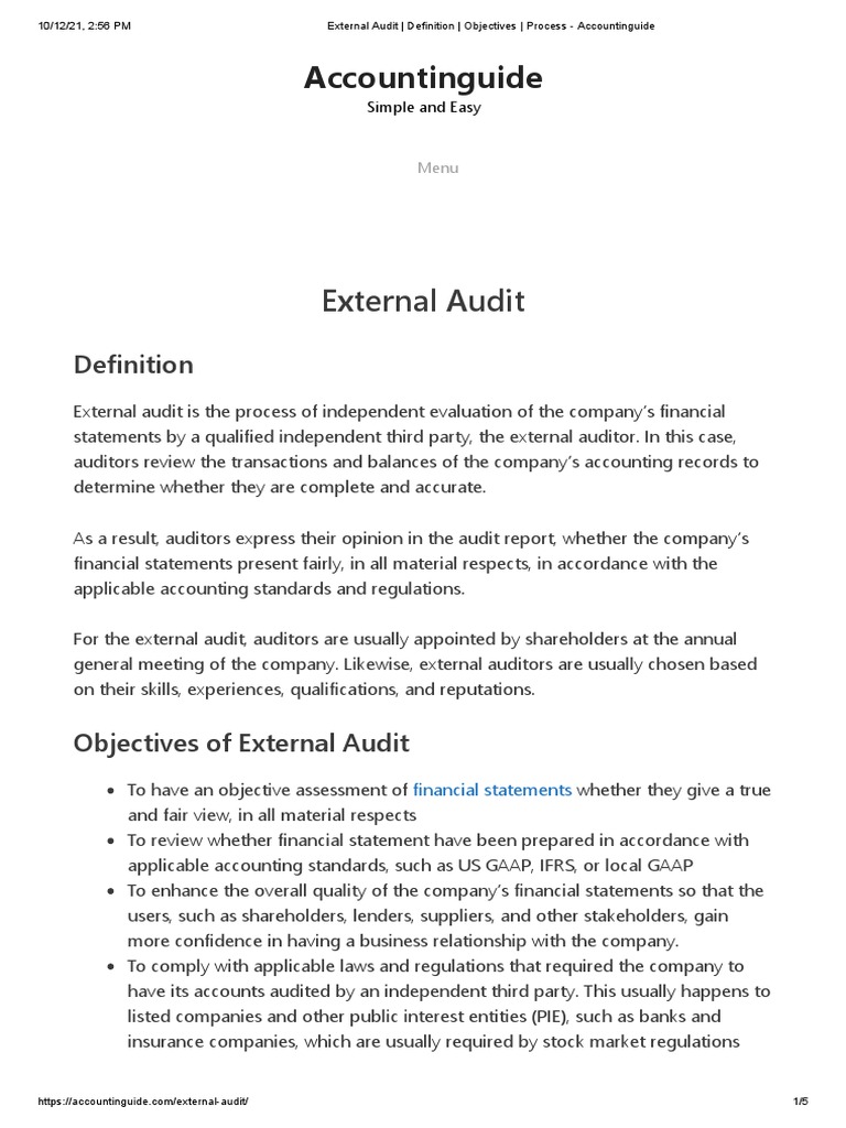 External Audit Definition Objectives Process Accountinguide PDF Financial Audit Audit