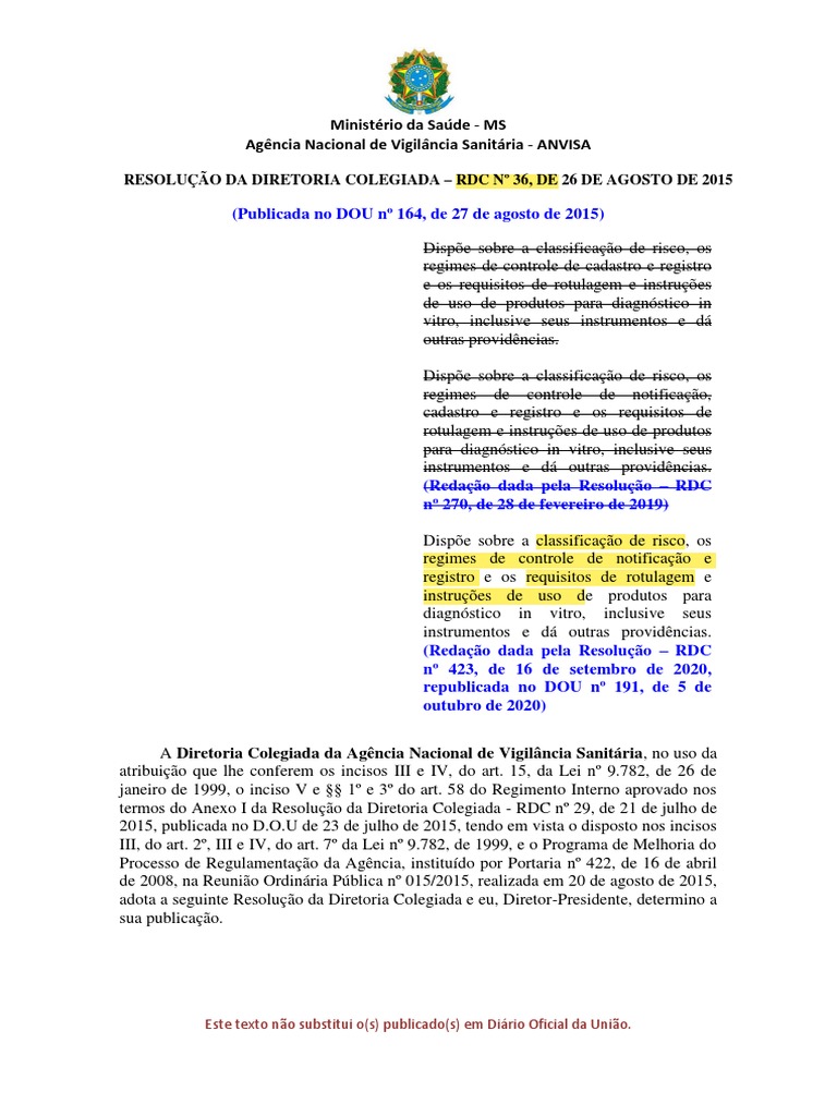 RDC 36 | PDF | Embalagem e rotulagem | Laboratórios