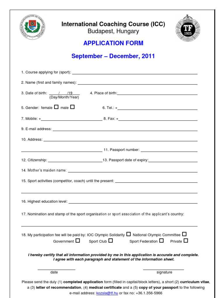 Sports Coach Application Form | PDF | Sports & Recreation