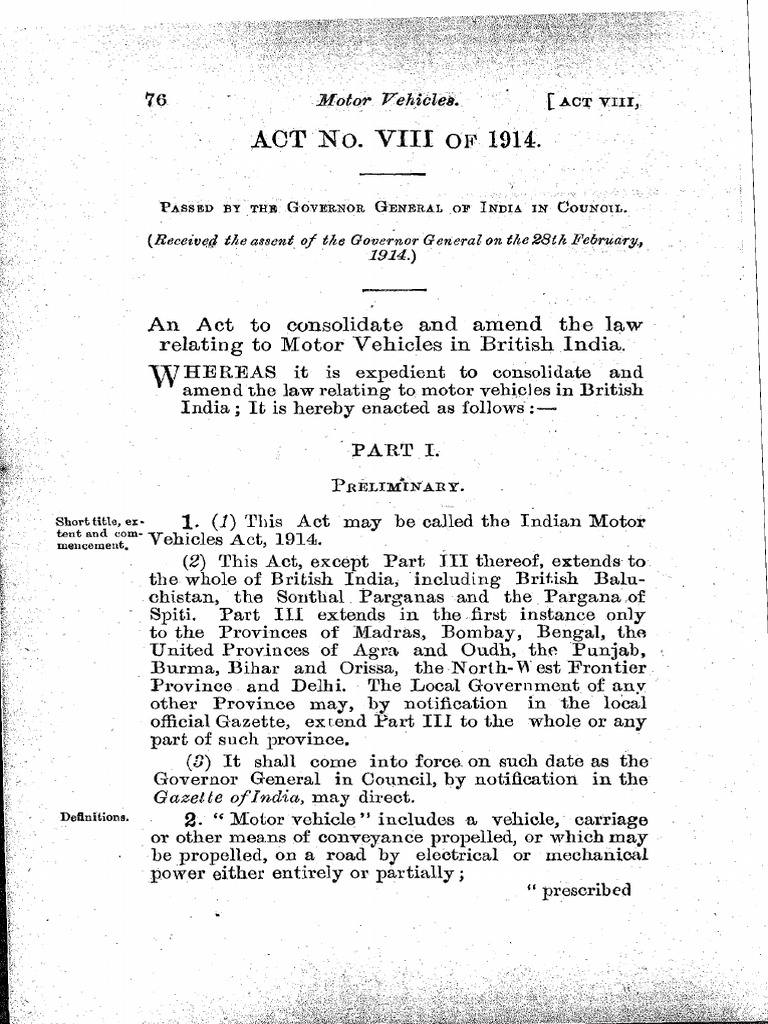 Motor Vehicle Act 1914 PDF